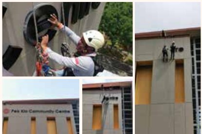 Rope access work at Pek Kio Community Centre project photo by Ezzogenics Work at Height Singapore